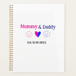 Mummy & Daddy new parents add name date heart blue Planner