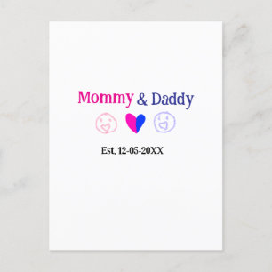 Mummy & Daddy new parents add name date heart blue Postcard