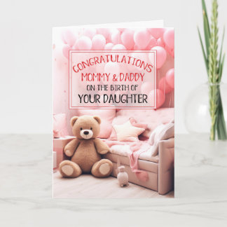 Mummy Daddy Pink New Baby Congratulations Card