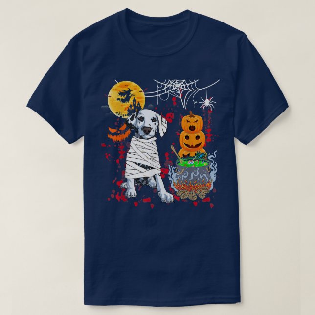 Mummy Dalmatian Dog Halloween Dog Scary Pumpkins L T-Shirt (Design Front)