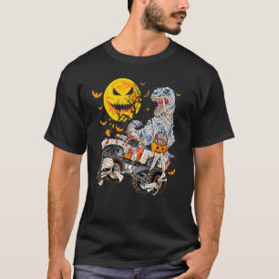 Mummy Dinosaur And Monster Truck Halloween Pumpki T-Shirt