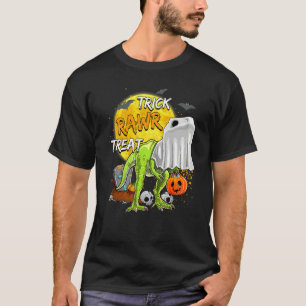 Mummy Dinosaur Trick Raw Treat Halloween Scary Cos T-Shirt
