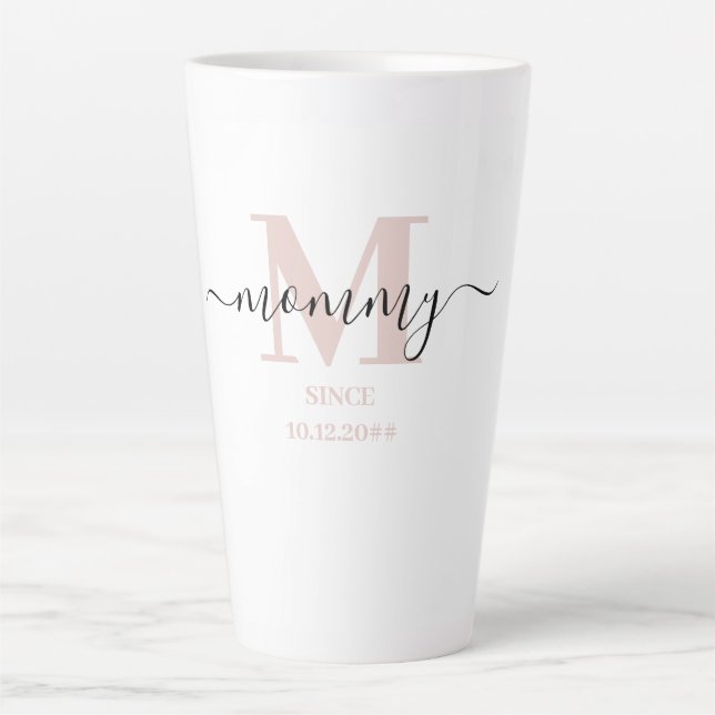 Mummy Elegant Script Mum Monogram Subtle Pink Latte Mug (Front)