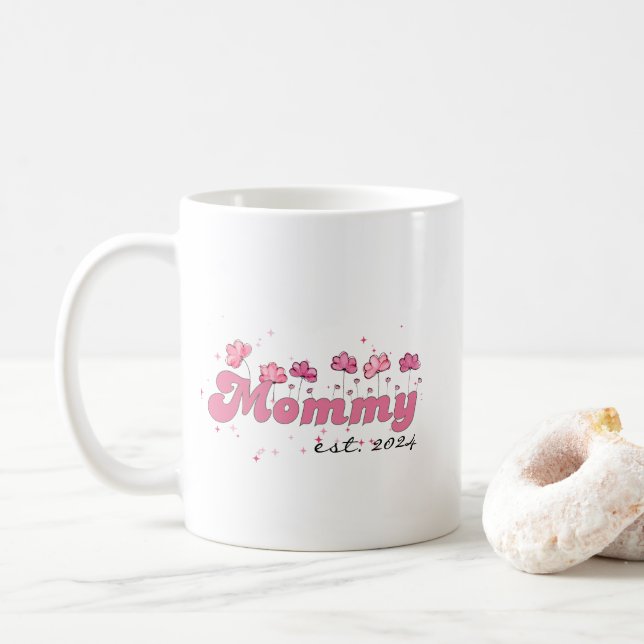 Mummy Est 2024 Mug Cute New Mum Coffee Mug, Custom (With Donut)