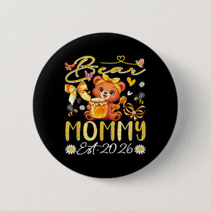 Mummy Est 2026 Floral Bow Tie Mothers Day Bear 6 Cm Round Badge