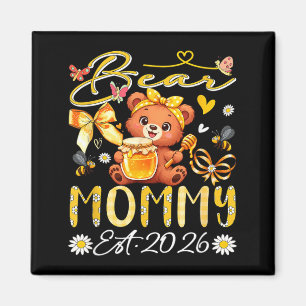 Mummy Est 2026 Floral Bow Tie Mothers Day Bear Magnet
