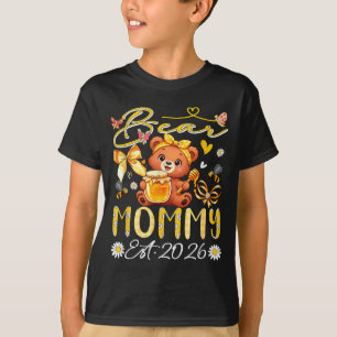 Mummy Est 2026 Floral Bow Tie Mothers Day Bear T-Shirt
