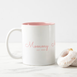 Mummy Established Blush Pink Script Two-Tone Coffee Mug