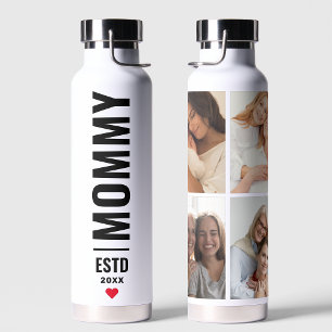  Mummy Established   Custom Date 4 Photo Collage Water Bottle