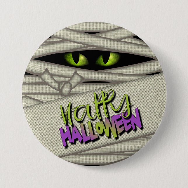 Mummy Eyes Halloween Green ID685 7.5 Cm Round Badge (Front)