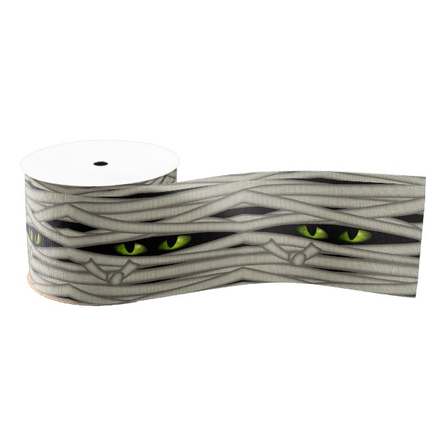 Mummy Eyes Halloween Green ID685 Grosgrain Ribbon (Spool)