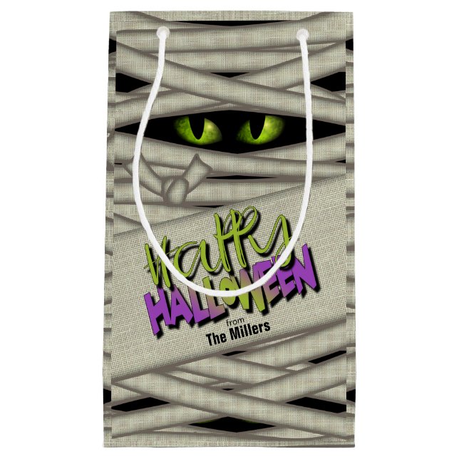 Mummy Eyes Halloween Green ID685 Small Gift Bag (Front)