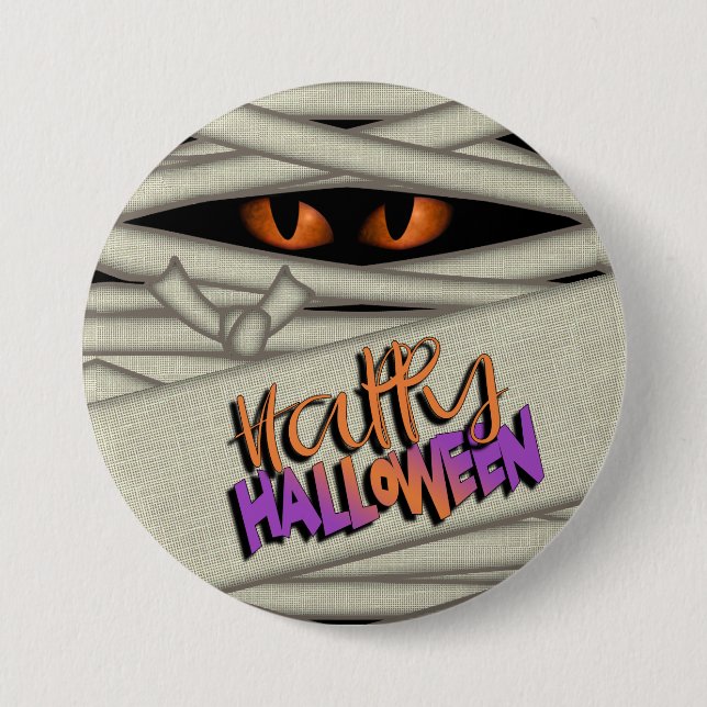 Mummy Eyes Halloween Orange ID685 7.5 Cm Round Badge (Front)