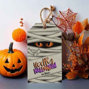 Mummy Eyes Halloween Orange ID685 Gift Tags