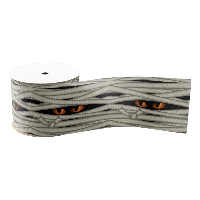 Mummy Eyes Halloween Orange ID685 Grosgrain Ribbon (Spool)