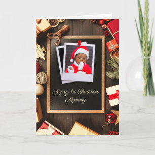 Mummy First Christmas Rustic Wood Chalkboard Photo Holiday Card