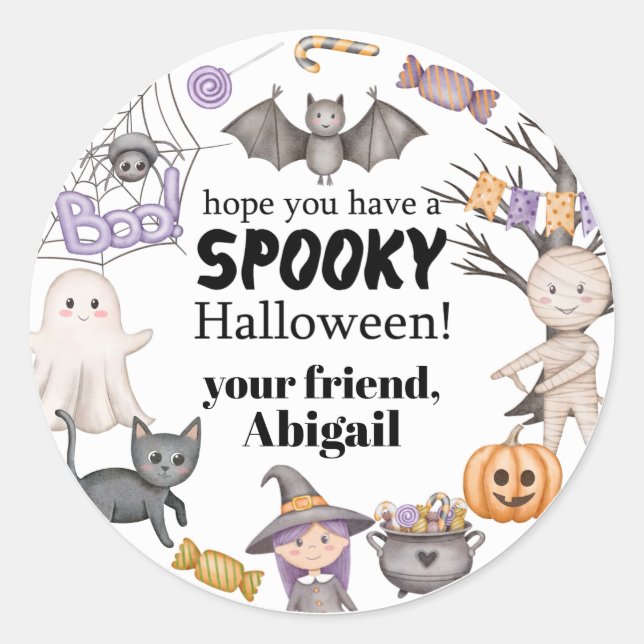 Mummy Ghost Witch Halloween Classic Round Sticker (Front)