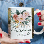 mummy gift 2 photo pink girly watercolour floral coffee mug<br><div class="desc">mummy gift 2 photo pink girly watercolour floral script typography mug design. perfect gift for mothers day,  birthday,  christmas, </div>