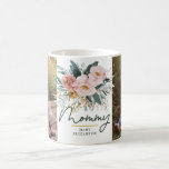 Mummy gift 2 photo pink girly watercolour floral coffee mug<br><div class="desc">Mummy gift 2 photo pink girly watercolour floral script typography mug design. perfect gift for mothers day,  birthday,  christmas, </div>