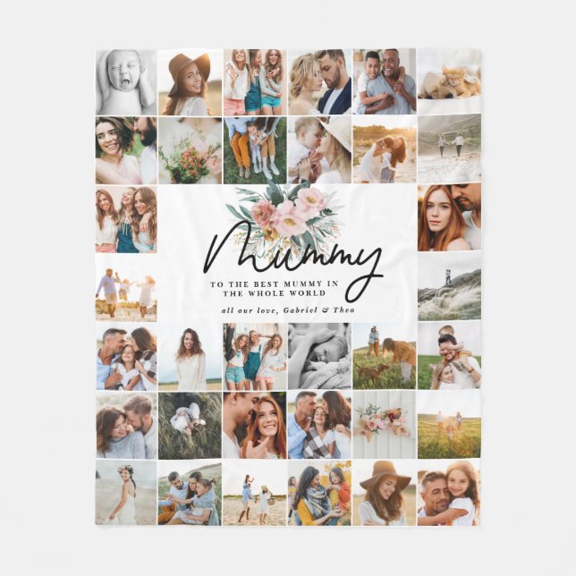 mummy gift multi photo beautiful floral fleece blanket (Front)