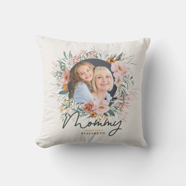 mummy gift photo watercolour floral mothers day cushion (Front)