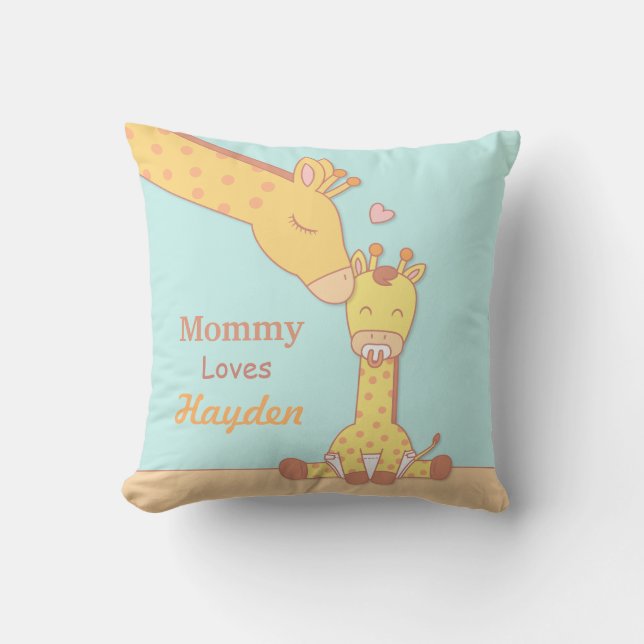 Mummy Giraffe and Baby Calf Nursery Room Decor Cushion (Front)