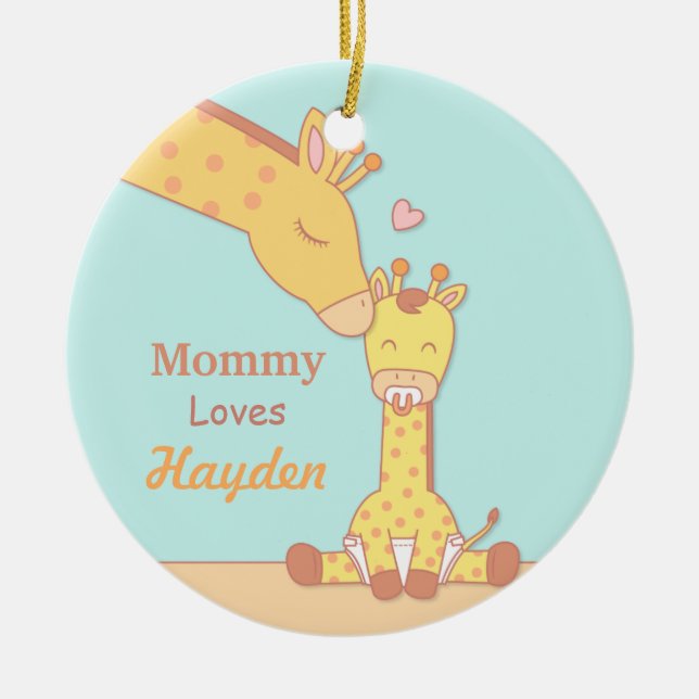 Mummy Giraffe and Calf Cute Personalised Ornament (Front)