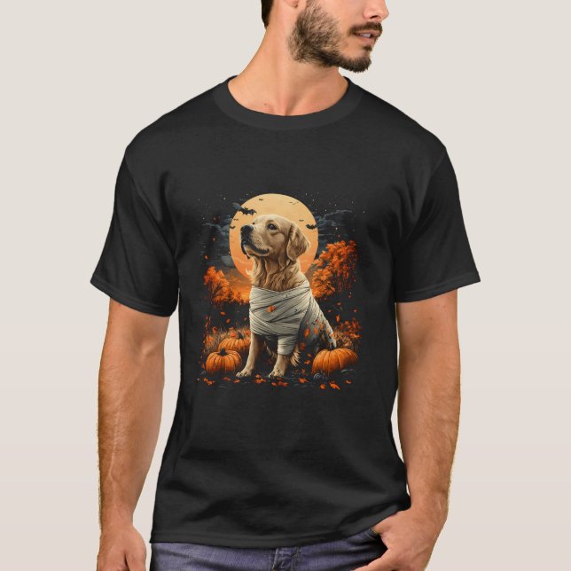 Mummy Golden Retriever Pumpkin Scary Halloween Dog T-Shirt (Front)