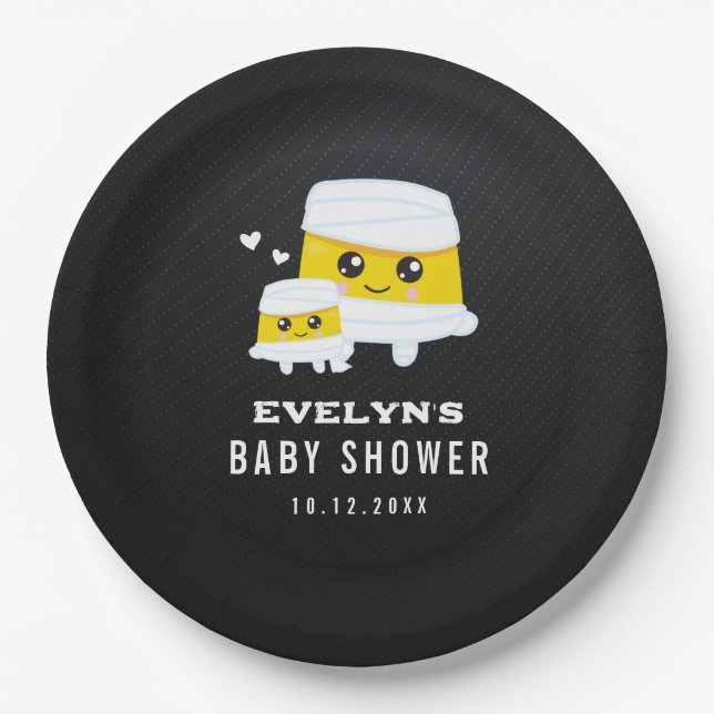 Mummy Halloween Baby Shower Paper Plate (Front)