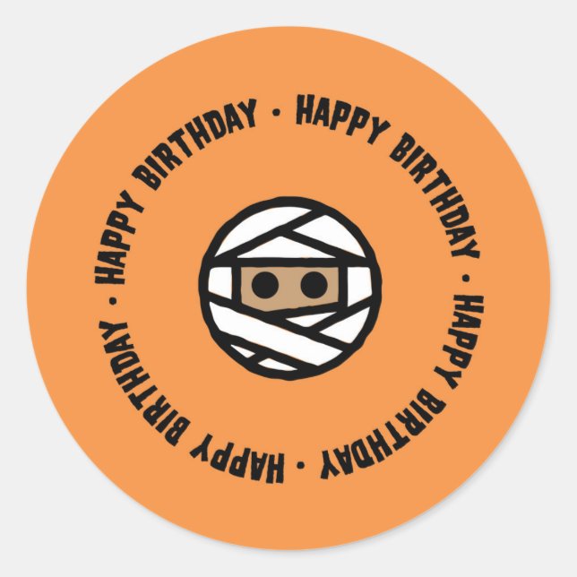 Mummy Halloween Birthday Stickers (Front)
