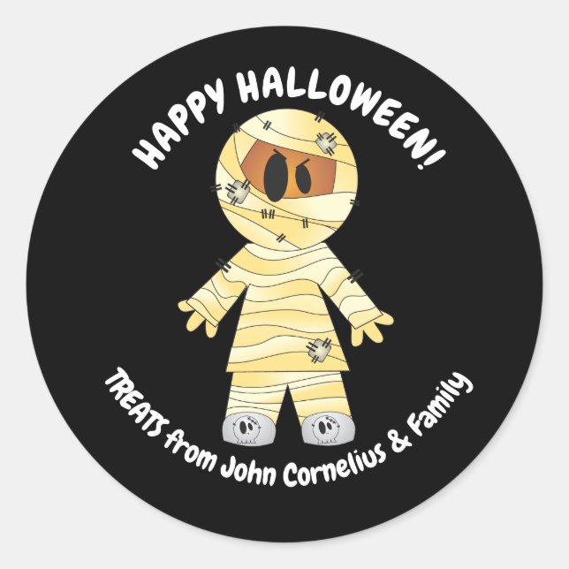 Mummy Halloween Cute Kawaii Classic Round Sticker (Front)