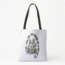 Mummy Hand Drawn Floral Design Tote Bag