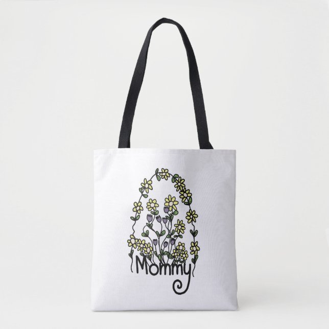 Mummy Hand Drawn Floral Design Tote Bag (Front)