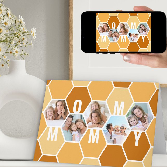 Mummy Honeycomb Photo Collage 5 Photo Birthday Card (Creator Uploaded)