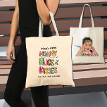 Mummy Hugs Kisses Customisable Photo Tote Bag<br><div class="desc">Our Mummy Never Runs Out of Hugs and Kisses photo tote bag is the perfect way to show your mum some love. The colourful graphic, children's names and mum's name, and your personal photo will make her smile every time she uses it. Plus, it's a great way to start her...</div>