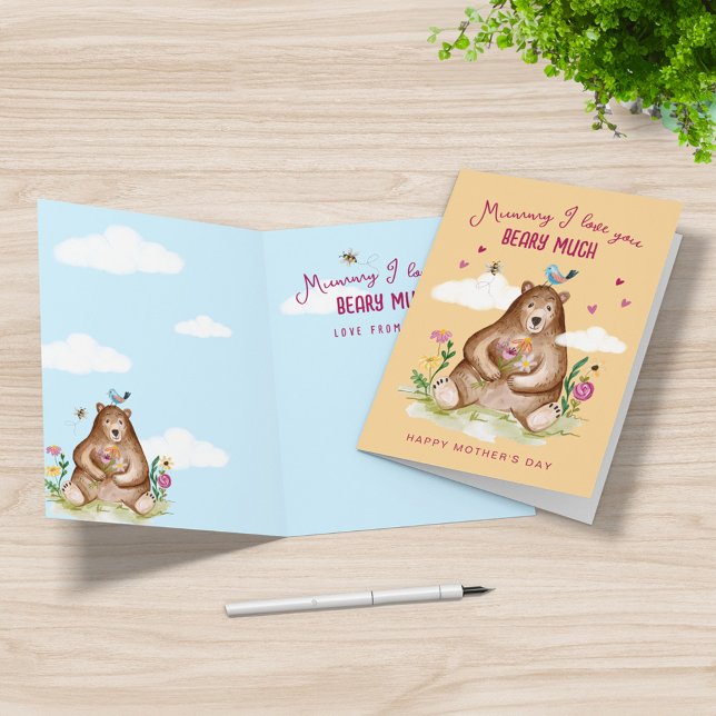 Mummy I Love You Beary Much Happy Mothers Day Bear Holiday Card (Mummy I Love You Beary Much Happy Mothers Day Bear Holiday Card (Front & Inside))
