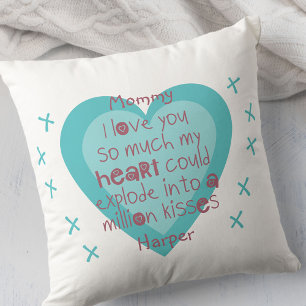 Mummy I love You So Much .. Heart and Kisses White Cushion