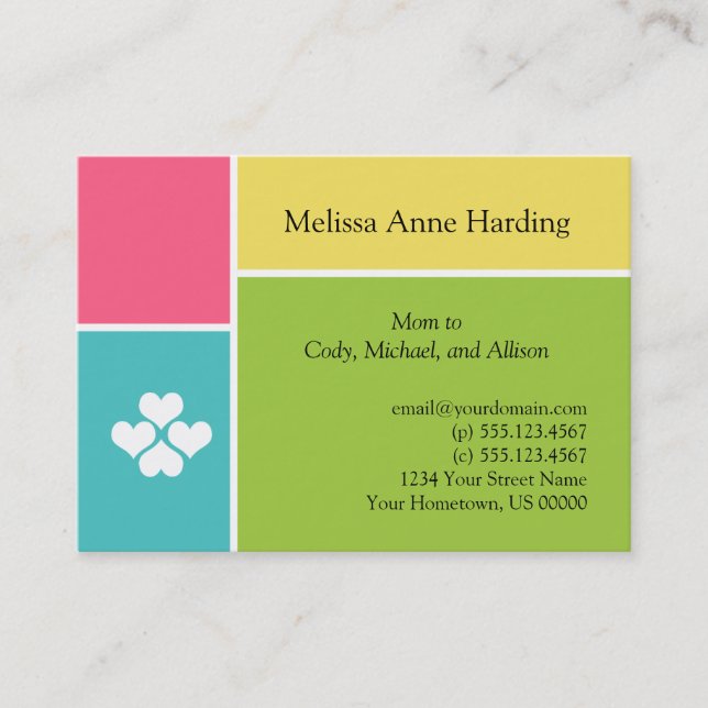 Mummy Info Cards Pink Teal Green Yellow Tropical C (Front)