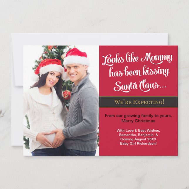 Mummy Kissing Christmas Pregnancy Announcement (Front)