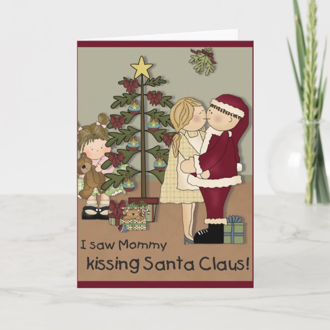 Mummy Kissing Santa Christmas Card (Front)