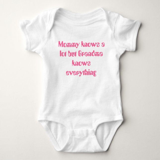 Mummy knows creeper. baby bodysuit (Front)