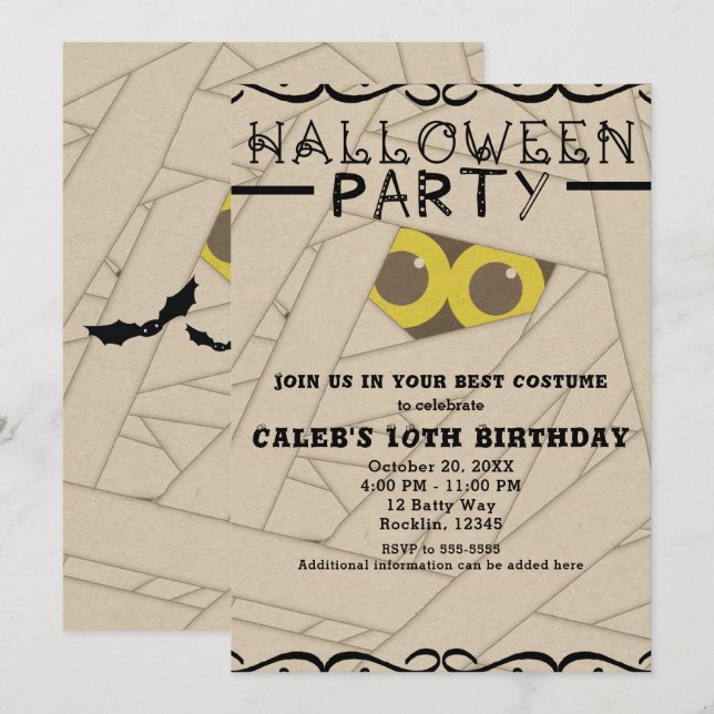 Mummy Kraft Paper Look Halloween Costume Party Invitation (Front/Back)