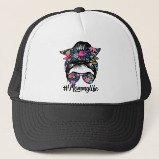 Mummy Life Messy Hair Bun Floral Women Mother Trucker Hat