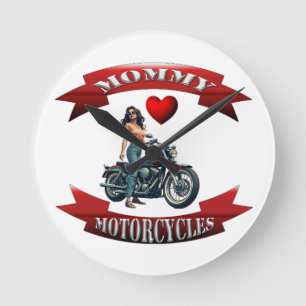 Mummy Loves Motorcycles Round Clock