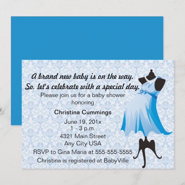 Mummy Mannequin Baby Shower Invitation (Blue) (Front/Back)