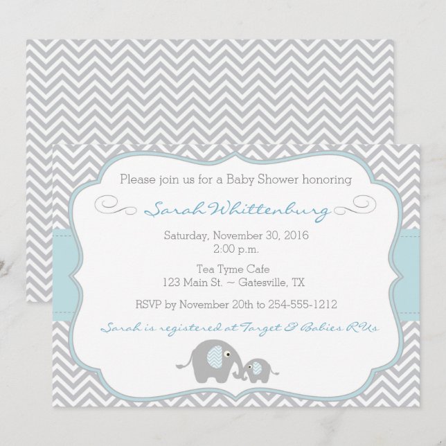 Mummy & Me Elephant Chevron Baby Shower Invitation (Front/Back)