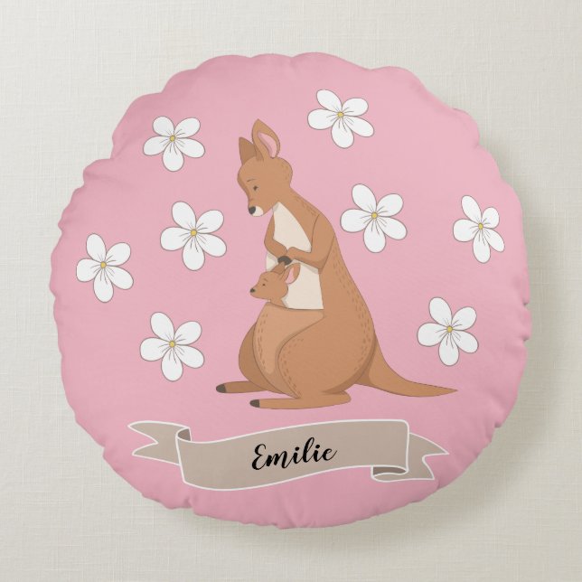 Mummy & Me Kangaroo With Stripes Round Cushion (Front)