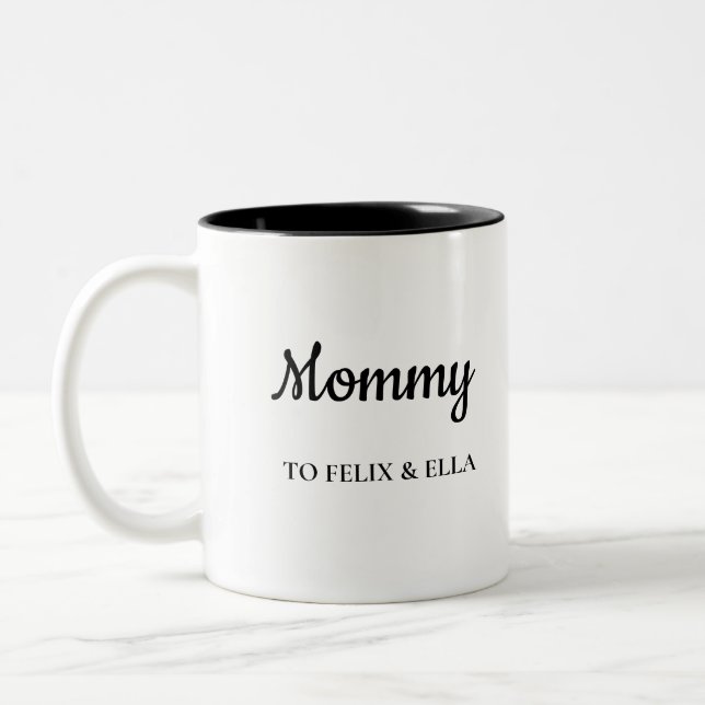 Mummy | Modern Mother's Day Kids Names Two-Tone Coffee Mug (Left)
