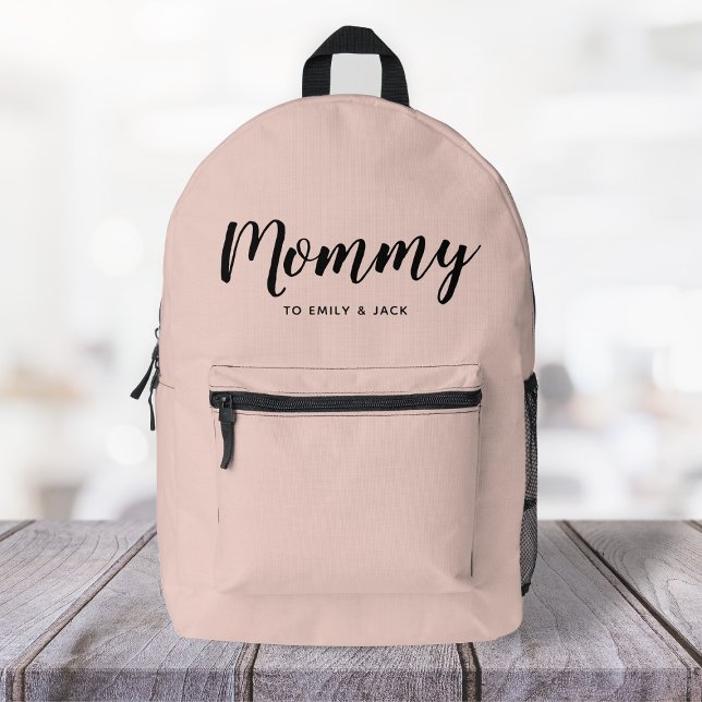 Mummy | Modern Mum Kids Names Blush Pink Printed Backpack (Creator Uploaded)