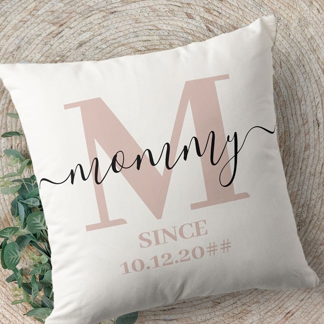 Mummy Monogram Elegant Script Subtle Pink Cushion (Creator Uploaded)